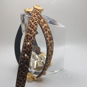 AVIGNON Skinny Fashion Leopard Pattern Gold Tone Belt Genuine Leather. Medium